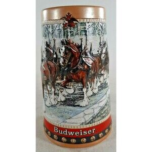 Christmas Stein Mug Budweiser Horses  Clydesdales Beer 1988 Vintage